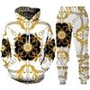 Luxury Golden Print Men's Tracksuit Set 3D Casual Hoodie+Pants 2pcs Sets Oversized Street Sportswear Trouser Fashion Men Clothes