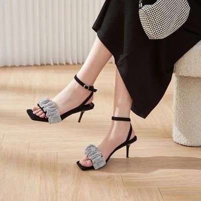 Одно слово со стразами тонкий корень босоножки на высоком каблуке новый сказочный стиль новая летняя обувь с квадратным носком высокое чувство