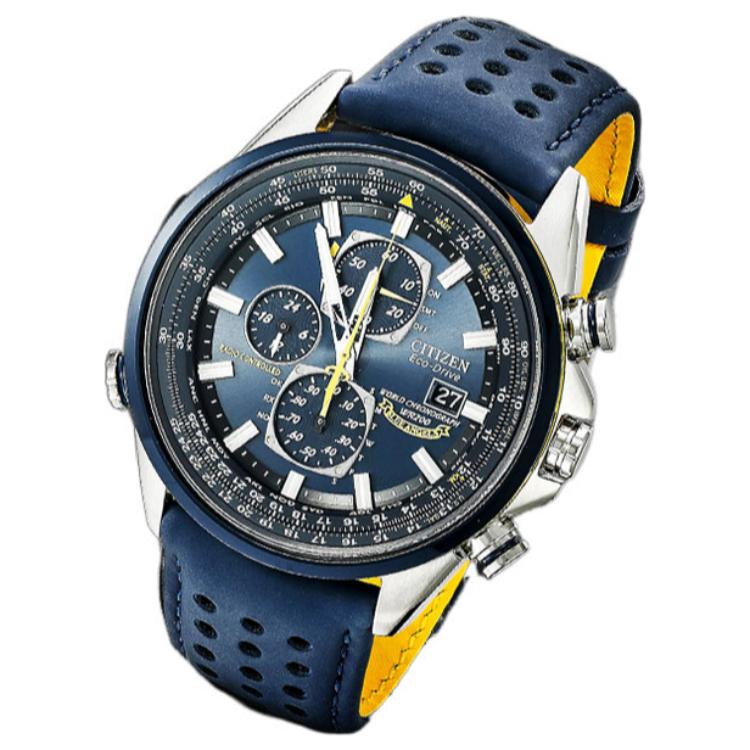 Citizen Серия Promaster Eco-Drive Blue Angel Сапфировое стекло Вечный календарь Кожаный ремешок Солнечный кварцевый механизм Мужские часы AT8020-03L