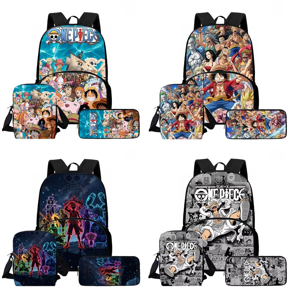 Школьный рюкзак One Piece, легкий, мультяшный, для ученика, мальчика, девочки, сумка для книг с передним карманом, набор из 3 предметов с сумкой через плечо, пеналом