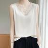 Summer Sleeveless Acetate Slimming Vest Top for Women Lace Flower V Neck Satin Solid Color New Base Suspender