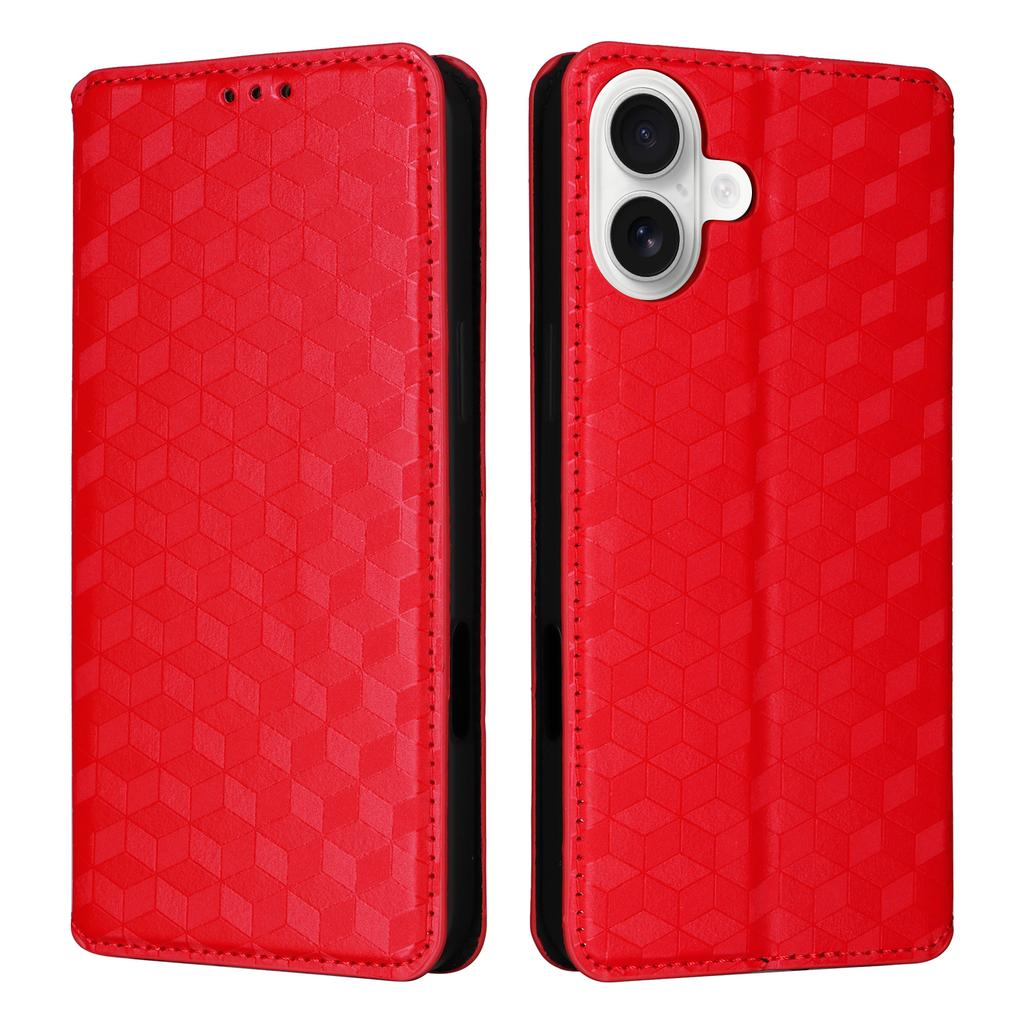 For iPhone 16 Plus Wallet Case Rhombus Imprinted Leather Phone Cover