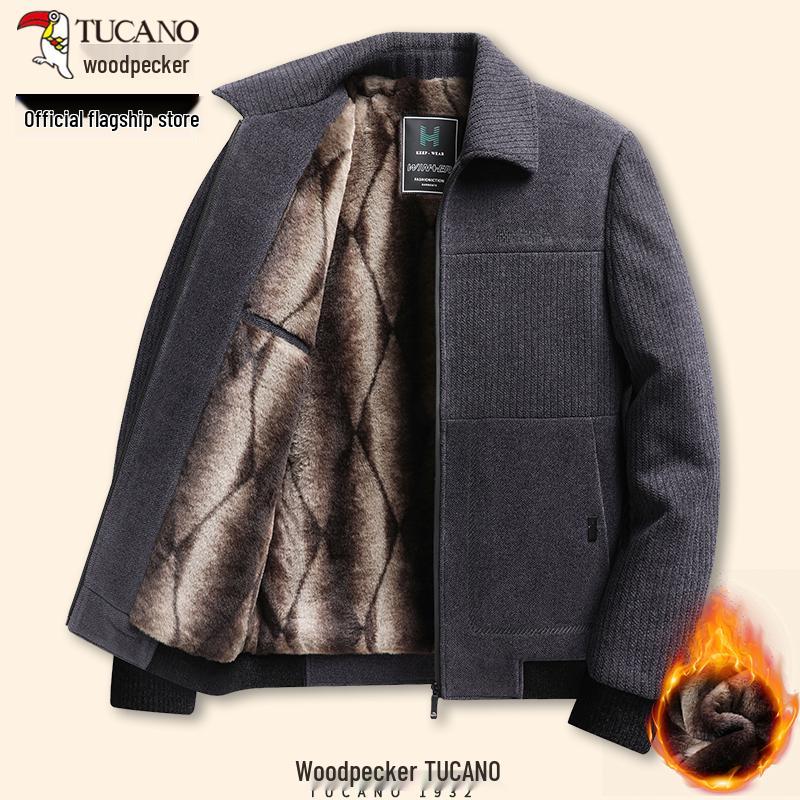 Мужское шерстяное пальто с флисовой подкладкой Woodpecker - Отложной воротник