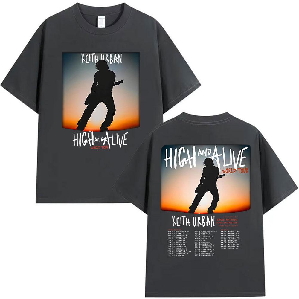 Кит Урбан Футболка с мерчем мирового тура High and Alive Мужская Женская Винтажная Хип-хоп Мода Оверсайз Хлопковая Футболка