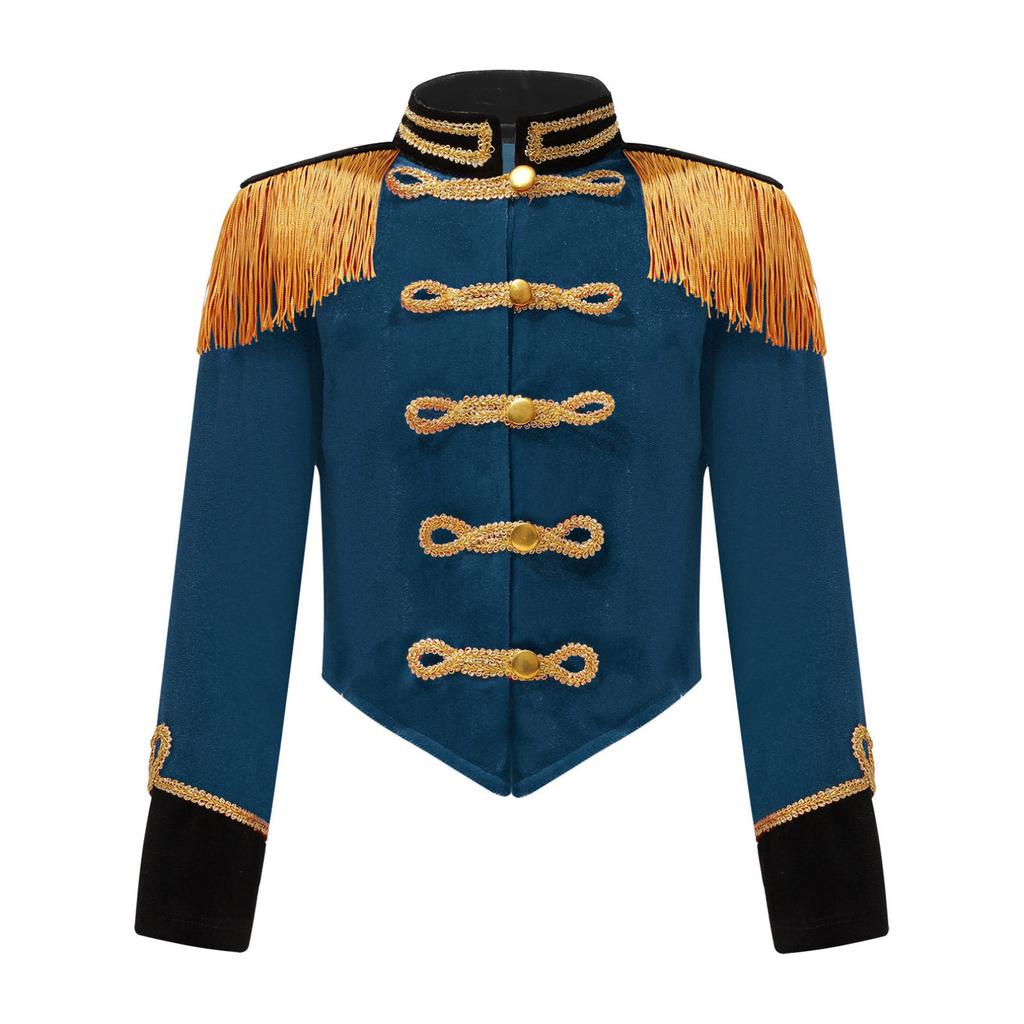 Kids Girls Ringmaster Jacket Costume Long Sleeve Fringe Tassel Shoulder Jacket Coat Circus Tailcoat Halloween Cosplay Dress Up