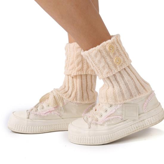 1 Pair Winter Ankle Covers Knitted Anti-slip Solid Color Button Decor Elastic Twisted Texture JK Cosplay Performance Daily Wear Sports Leg Warmers