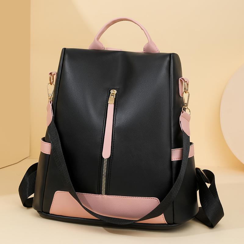 Рюкзак Color Block Anti-Theft, женская дорожная сумка из мягкой кожи, большой емкости