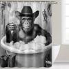 Funny Monkey Shower Curtain Black White Fun Western Cowboy Gorilla Bathtub Farmhouse Rustic Cool Animal Funky Chimpanzee