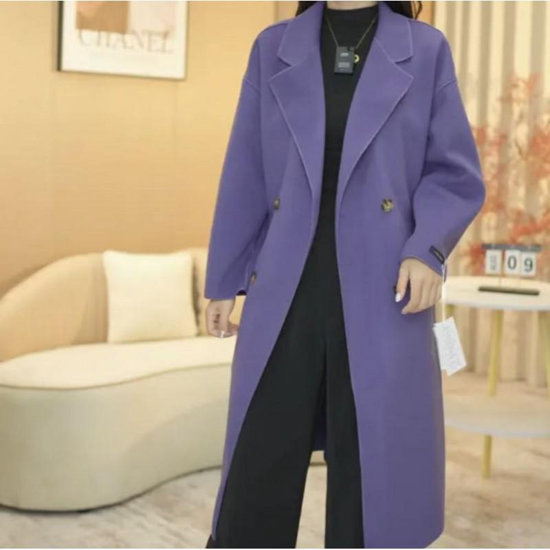 Womens Oversized Wool-Blend Long Coat With Double-Breasted Chic Office Wear 2026