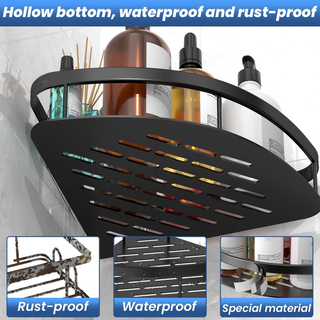 Space Aluminum Bathroom Corner Shelf Adhesive Wall Mount Shower Shampoo Triangular Storage Rack