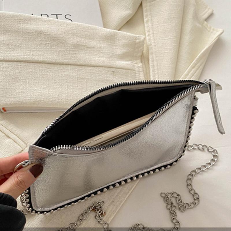 Модная женская сумка через плечо из искусственной кожи с небольшой молнией и цепочкой с ромбовидным декором