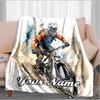 1PC Custom Name Mountain Bike Adventure flannel blanket versatile,all-season throw suitable for the living room,bedroom,camping,travel,and gift