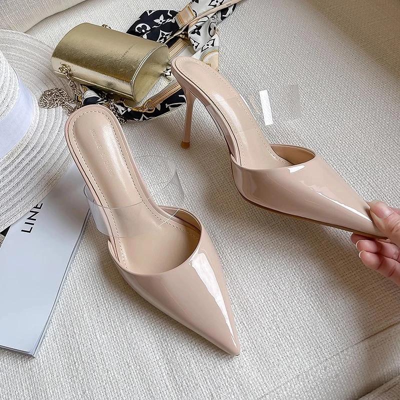Дизайнерские босоножки из лакированной кожи Туфли-лодочки из ПВХ Босоножки на шпильках Туфли с острым носком на высоком каблуке Свадебные туфли Женские босоножки