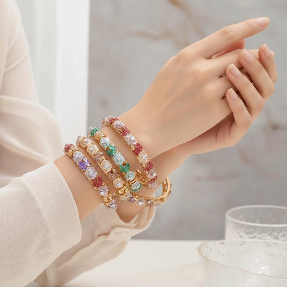 Traditional Filigree Enamel Bangle Rhinestone Women's Wrist Jewelry Daily