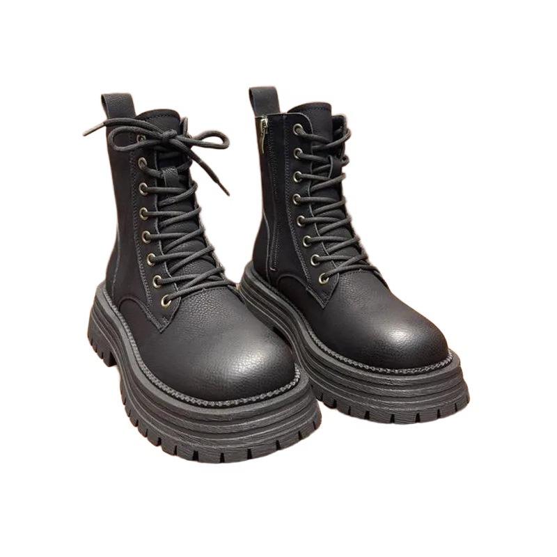 Ретро ботинки Мартин на толстой подошве для женщин 2025 осень и зима новинка в британском стиле на плоской подошве универсальные бархатные утолщенные ботильоны-локомотивы