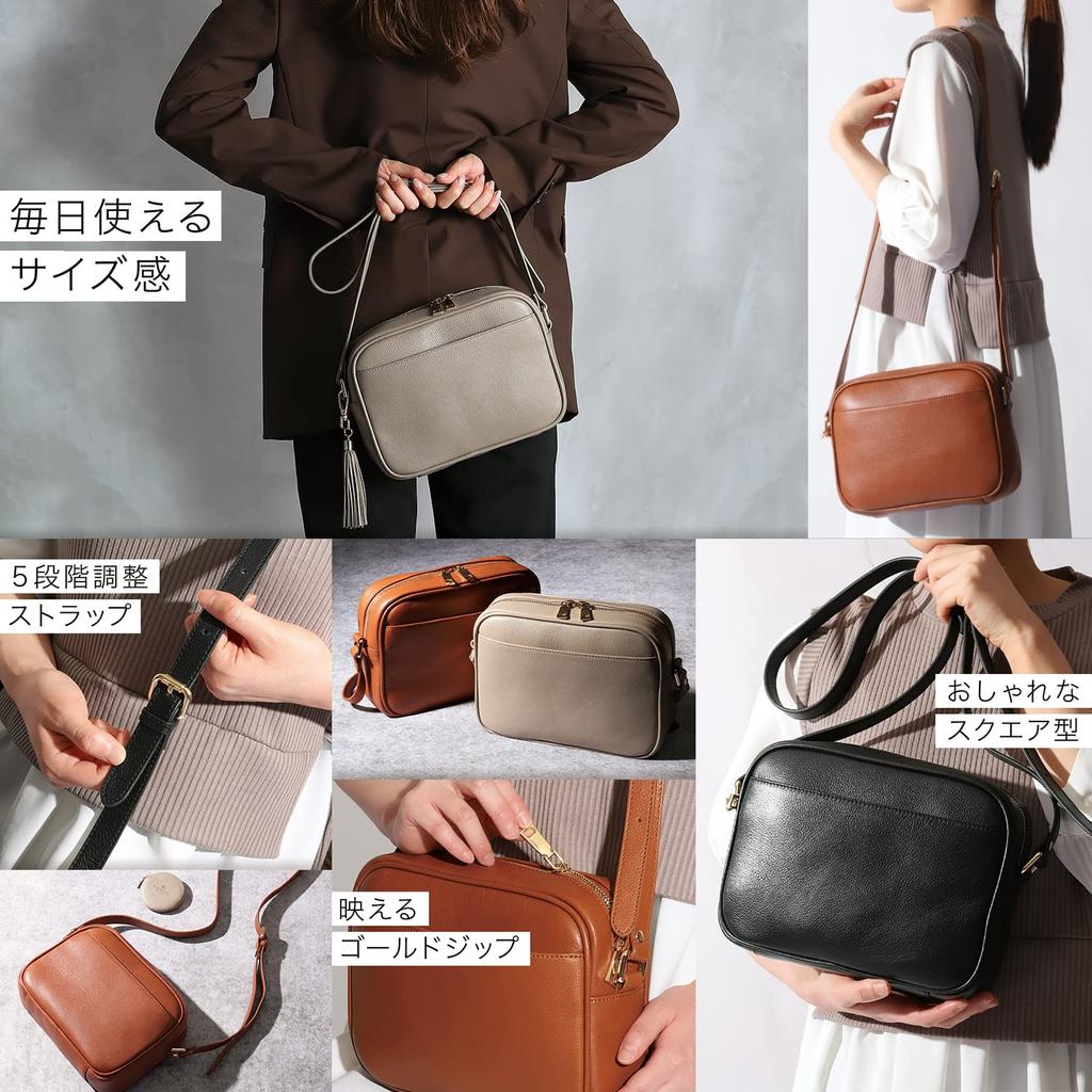 BLUE SINCERE Shoulder Genuine Cowhide Leather SHB10 Women's Bag, Leather, Compact, Lightweight, Mini, One-Shoulder Bag, Vegetable-Tanned / (Grey