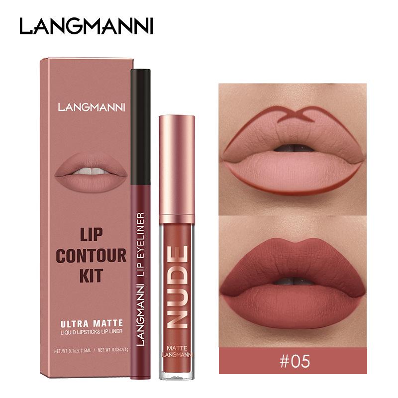 Langmanni Lip Gloss Lip Liner Set 2 Sets Non-sticky Cup Matte Lip Gloss Set