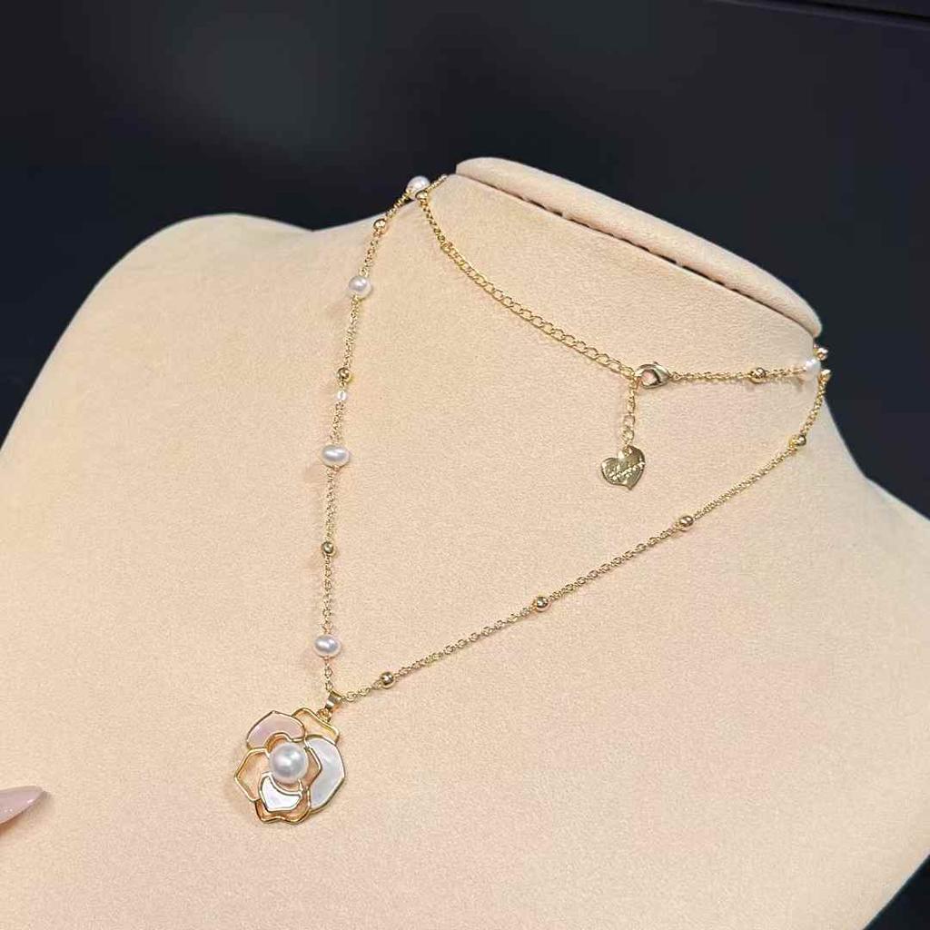 Camellia Starry Sky AAAA Grade Potato Shape Freshwater Pearl Necklace with Gold Plated Brass Chain 4-9mm 70+8CM Long