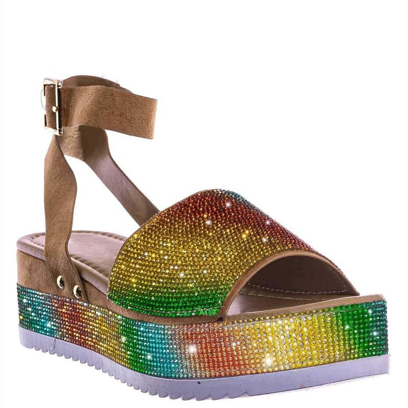 Высококачественные женские босоножки на танкетке, летние модные сексуальные повседневные туфли, женские туфли на высоком каблуке в стиле бохо со стразами, Zapatos De Mujer