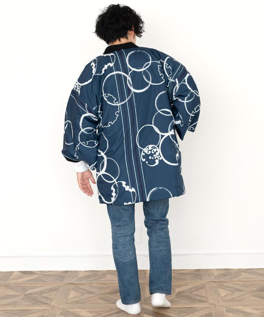 Winter Fleece Hanten Navy Blue Ring [KYOETSU] Men's (4. Pattern, M)
