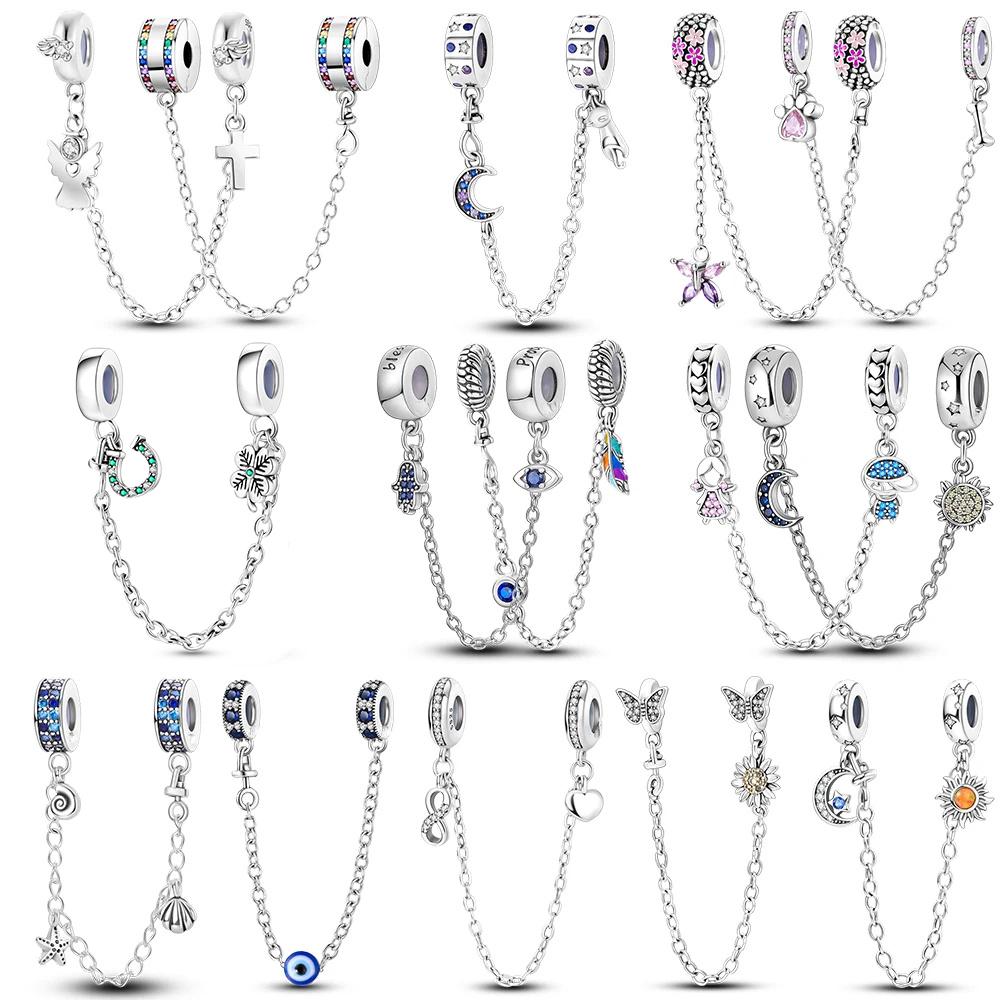 Safety Chain copper Plated Bead Charms Classic Safety Chain Stopper Clip Charm Compatible With Authentic Bracelets Jewellery Making