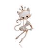Fashion Animal Brooch Collar Buckle Crown Rhinestone Cat Eye Stone Brooch Jewelry