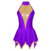 Women Girls Sleeveless Halter Figure Ice Skating Dress Sequins Gymnastic Dance Leotard Competition Costume