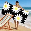 White Daisies on Black Background Beach towel quick-drying for travel outdoor sports jogging beach and swimming