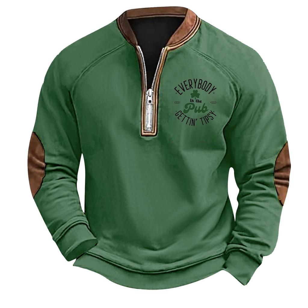 Men's St. Patrick's Day Vintage Casual Zip Sweatshirt Outdoor Casual Top