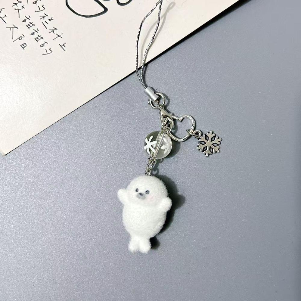 Resin Flocking Sea Otter Animal Keychains Fluffy Cute Cartoon Marine Animals Pendant Bag Earphone Case Phone Lanyard Accessories