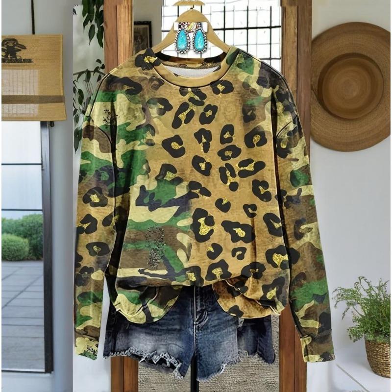 Леопардовый пэчворк Женская толстовка с капюшоном Осень и зима Круглый вырез Длинные рукава Цветной принт Повседневная одежда Мода Оверсайз St