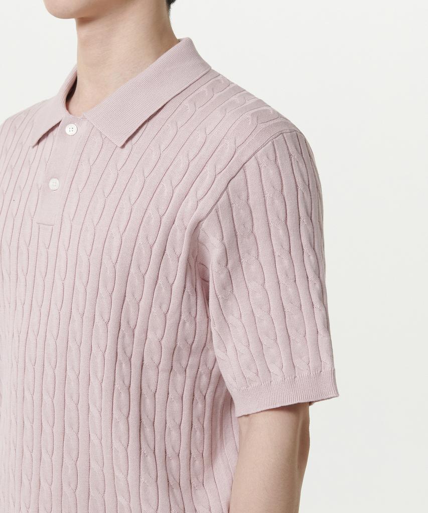 MUSINSA STANDARD Cable Knitted Polo Shirt [Desert Pink]