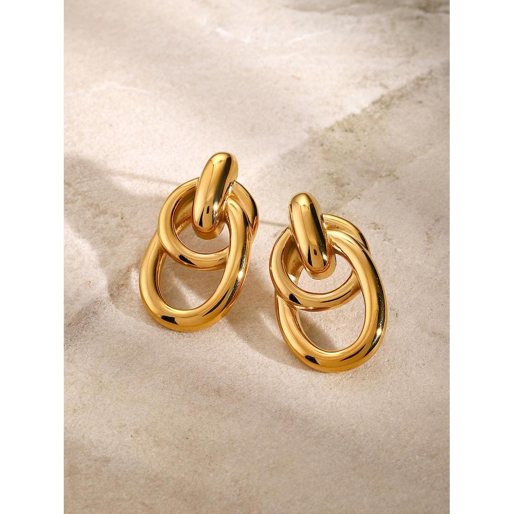 18k Gold Stainless Steel Retro Wrap-around Earrings, Simple Hollow Titanium Steel Design.