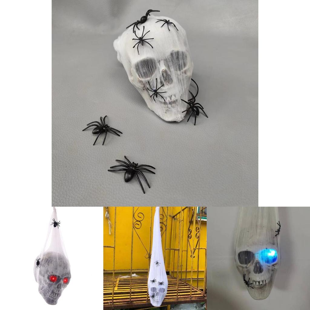 Eerie Glowing Voice Control Spider And Skull Prop For Halloween Yard And Room Decoration