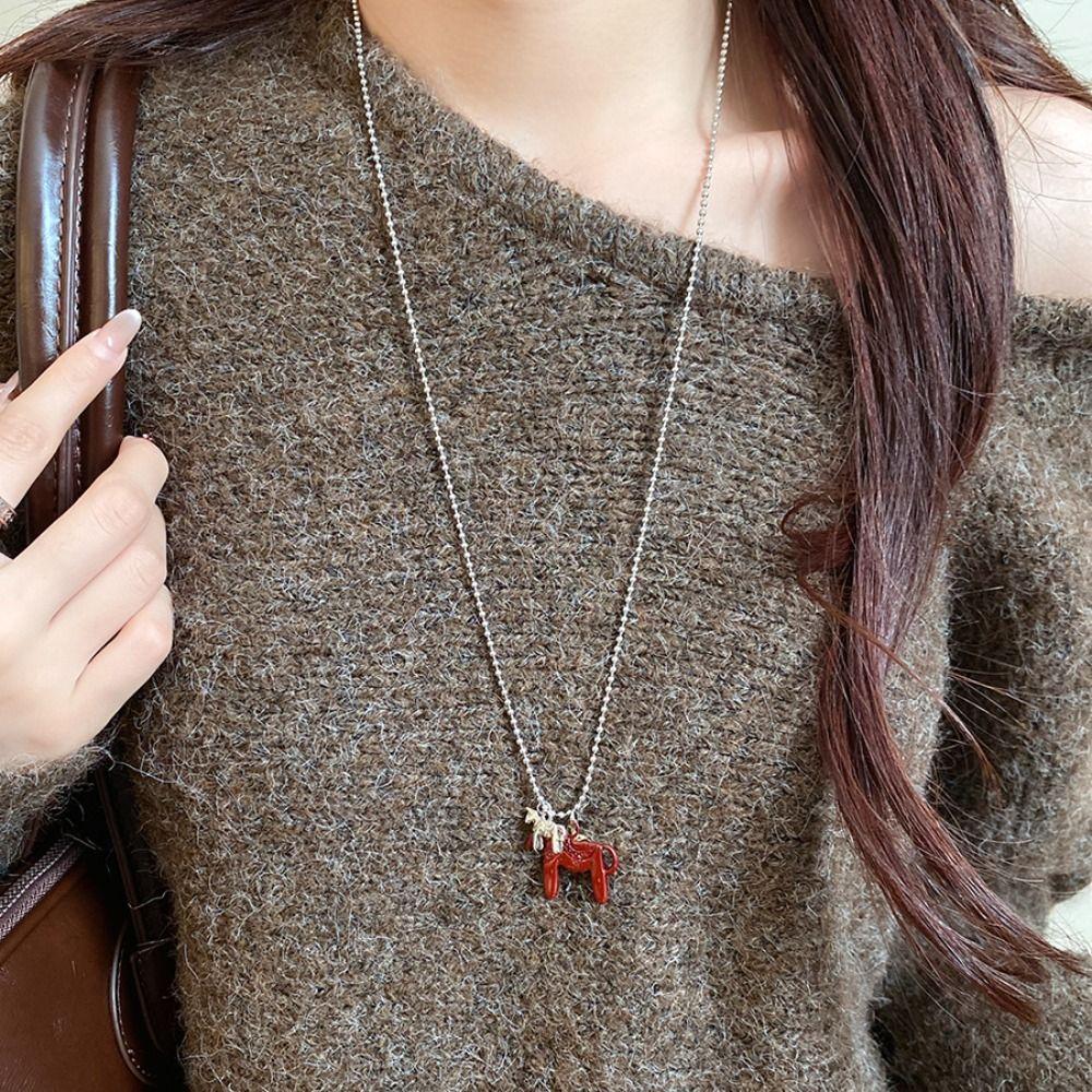 Zinc Zinc Alloy Horse Pendant Necklaces Funny Zodiac Animal Necklaces Beads Chain Chokers for Women