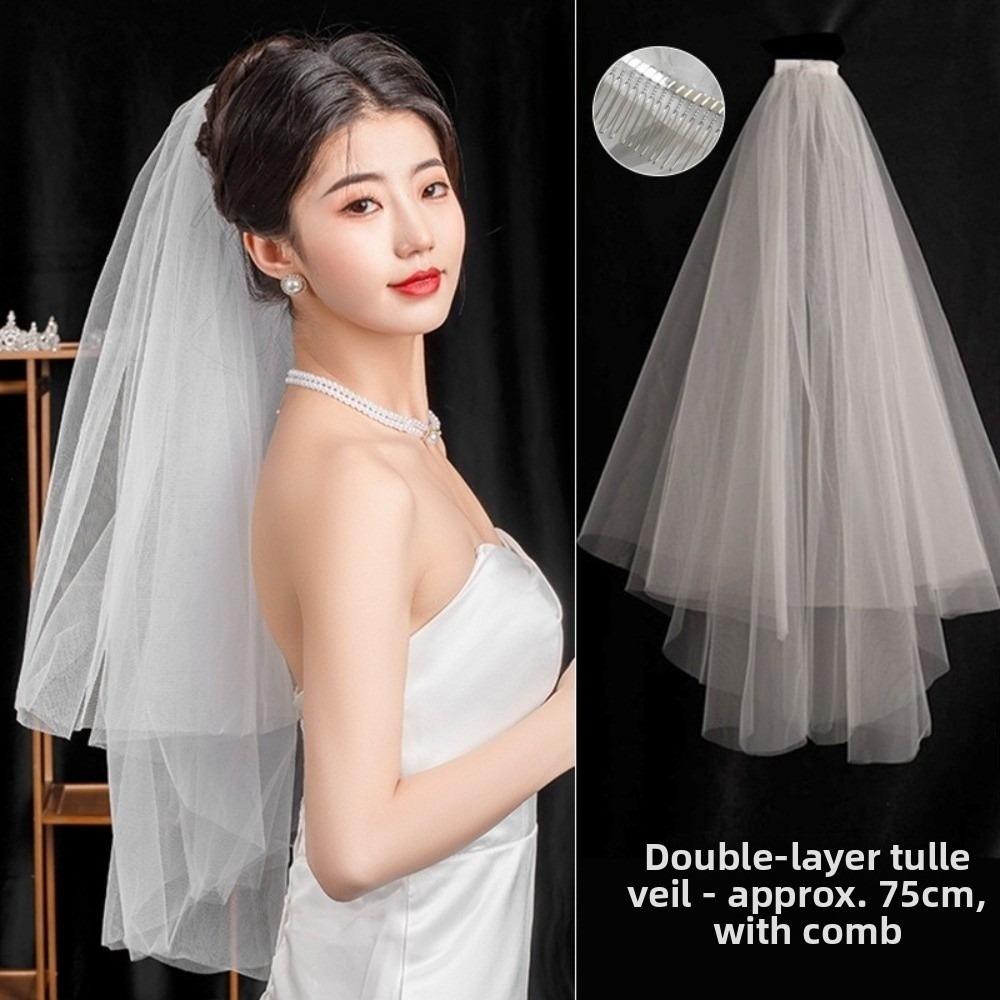 Bow Wedding Veil Pearl Accessories Women's Tulle New Bridal Veil Bridal Photoshoot