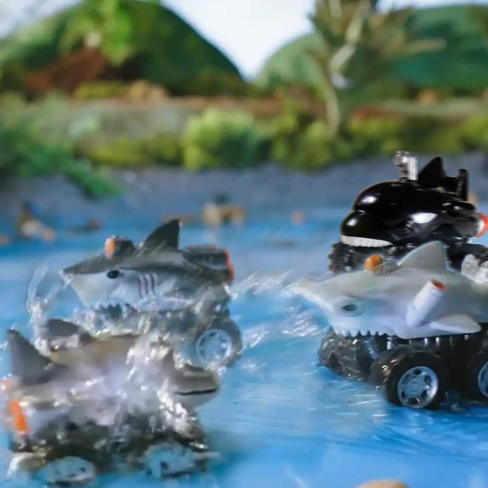 Pull Back Dinosaur Car Toy Monster Truck Vehicle Playset (4 Sea Animal Cars)