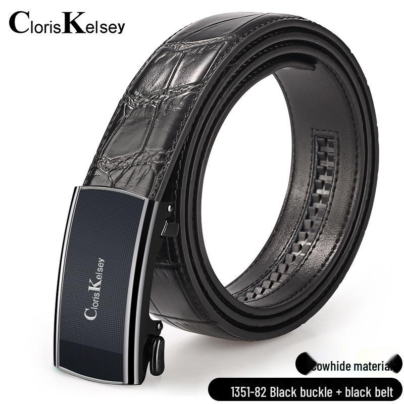 Men's Genuine Leather Crocodile Pattern Automatic Buckle Belt