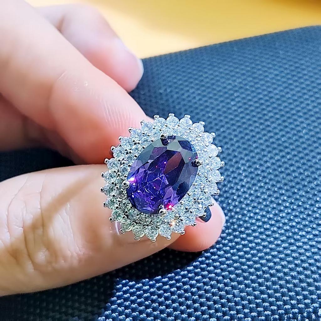 Luxury Coconut Egg Zircon Ring Female Simulation Amethyst Citrine Pink Diamond Adjustable Ring