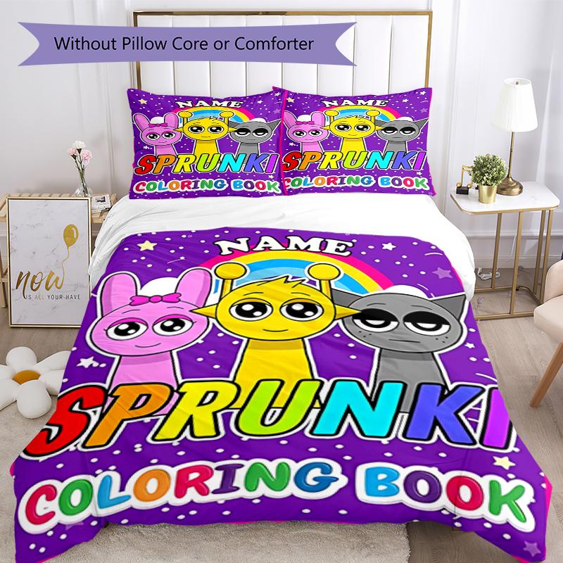 3pcs Custom Name Sprunki Bedding Set Duvet Cover Closure Includes 1 Duvet Cover & 2 Pillowcases, Soft and Comfortable for All Seasons.