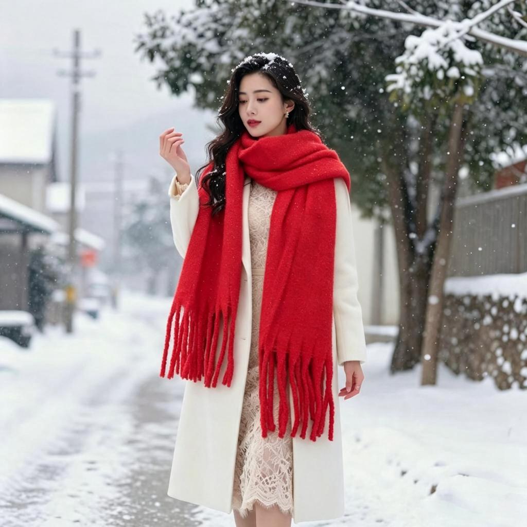 Harbin Tourism Blue Scarf Women's Autumn and Winter Atmosphere Advanced Warm Equipment Northeast Wear Scarf