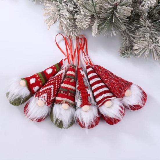 Christmas Gnome Hanging Ornament Handmade Knitted Hat Faceless Dwarf Elf Plush Doll Winter Holiday Party Xmas Tree Hanging Decoration