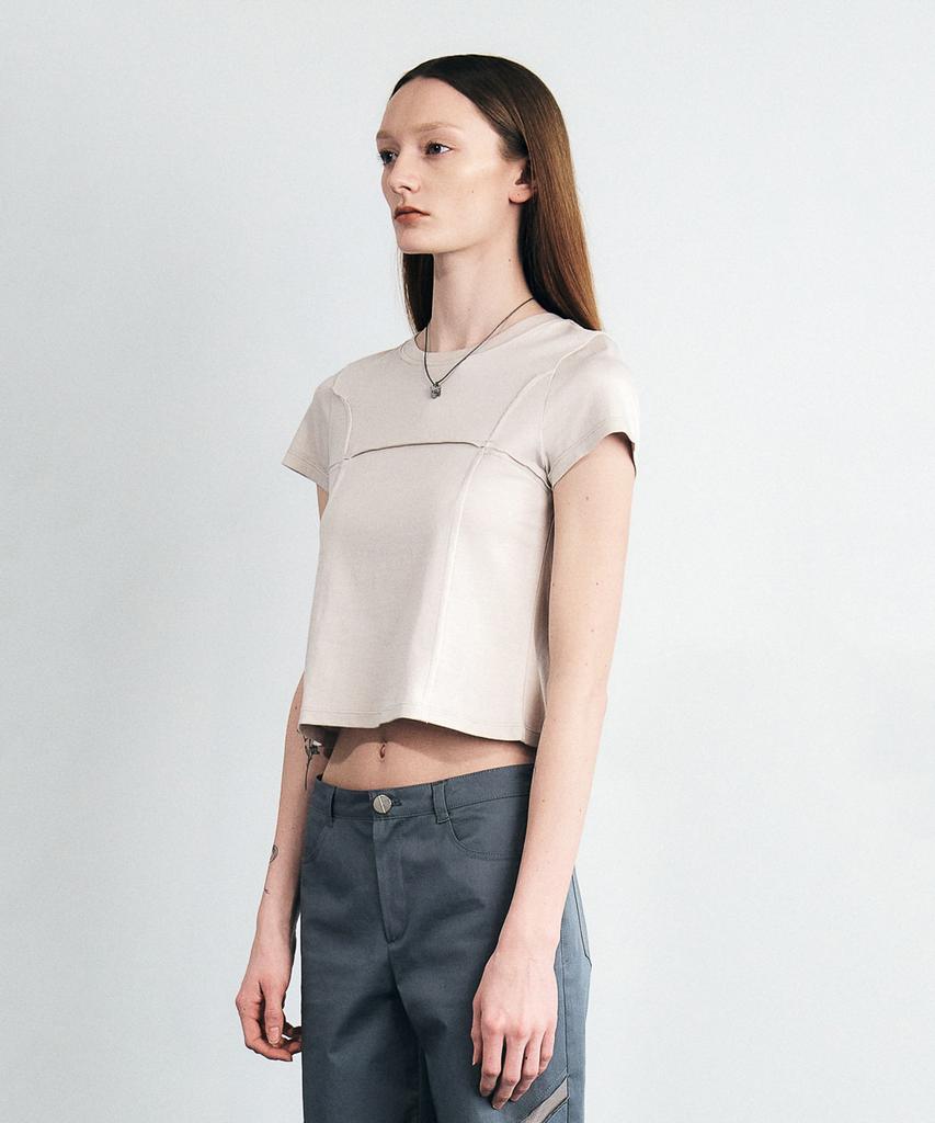 SEALOT Signature Low-Cut Cropped Half-Sleeve Top (Warm Grey)