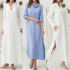 Luxurious Women's Kaftan Cotton Long Sleeve Plain Casual Oversized Maxi Shirt Dress