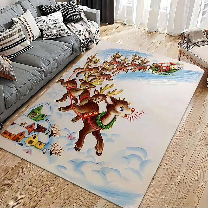 Santa Sleigh with Flying Reindeer suitable as a non-slip mat for the living room or bedroom sofa