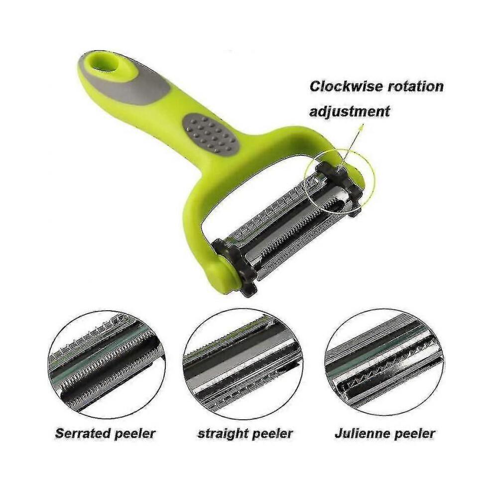 Vegetable And Fruit Peeler, 3 In 1 Multifunction Rotary Peeler, 3 Stainless Steel Blades: Serrated, Straight