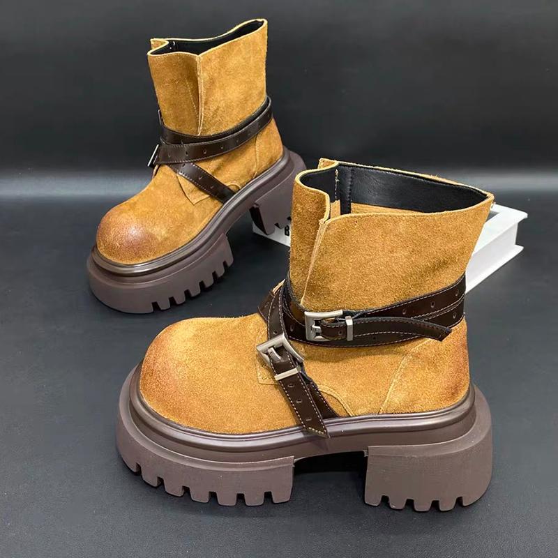 Женские ботильоны на плоской платформе из замши, зимние дизайнерские туфли, уютные женские ботинки 2025, новые повседневные готические челси, женские ботильоны
