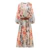 V-Neck Floral Midi Dress with Belt - Women's European & American Style 2025 Spring/Autumn Collection