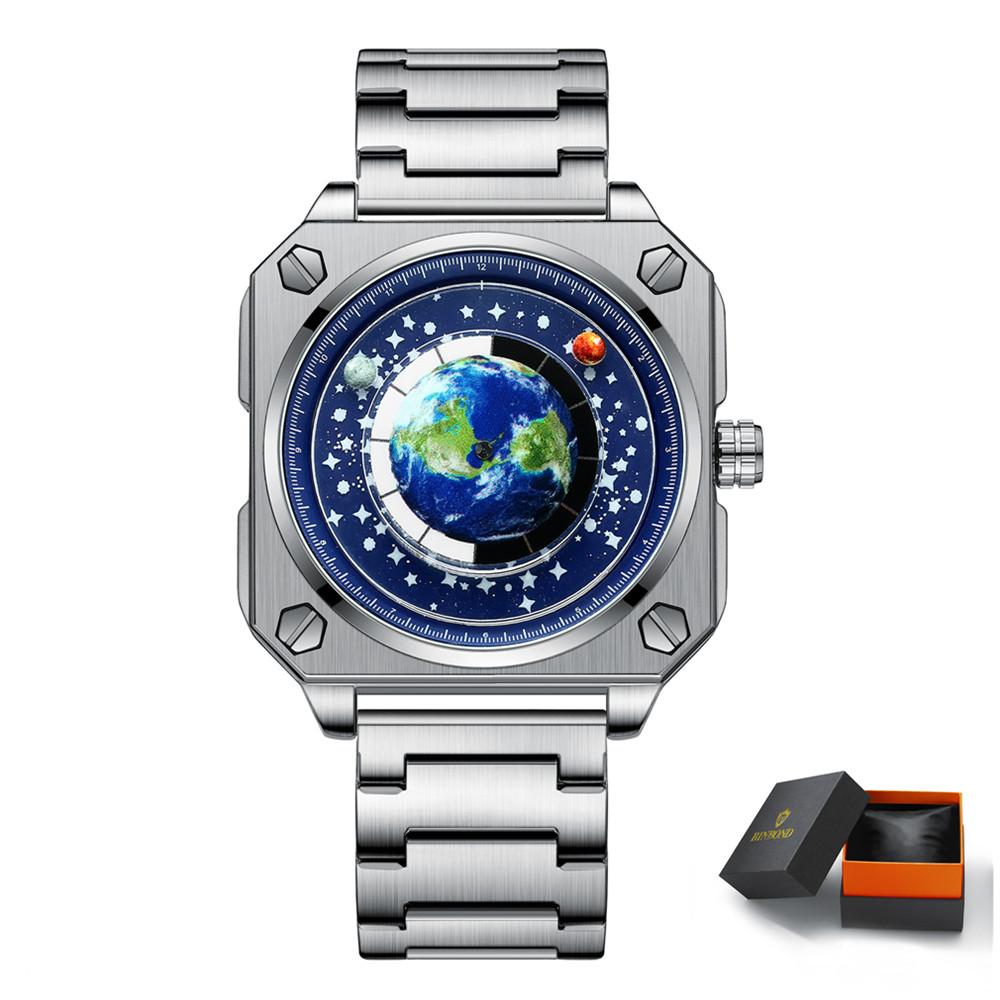 New Men's Watch Creative Cool Big Dial Moon Earth Star Sky Silicone Steel Band Quartz Watch