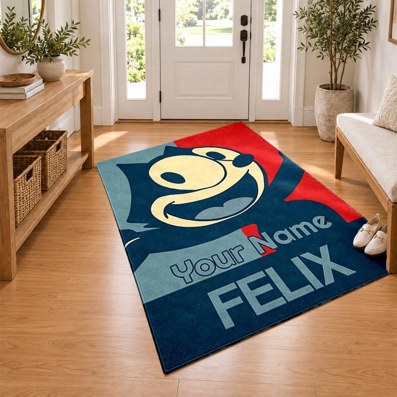 Felix the Cat Custom Name Personalized Rug Non‑Slip Doormat Floor Carpet Housewarming Birthday Gift for Family Friends